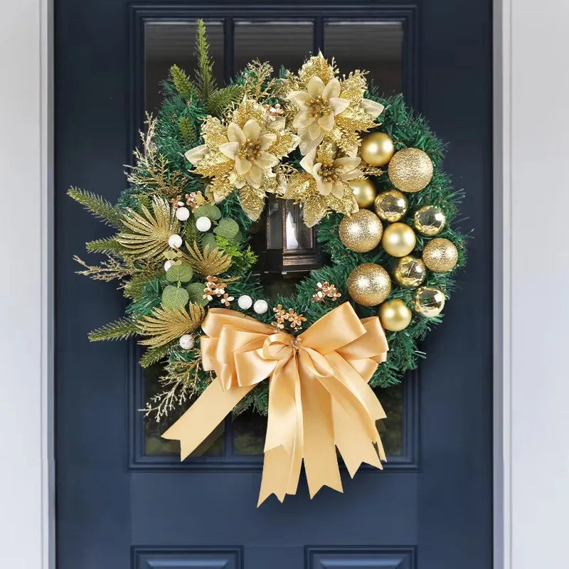 40cm Christmas Wreath With Lantern Front Door