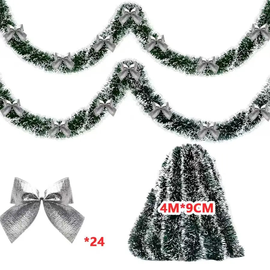 10M Christmas Tinsel Ribbons with Bow Green Cane Ribbon
