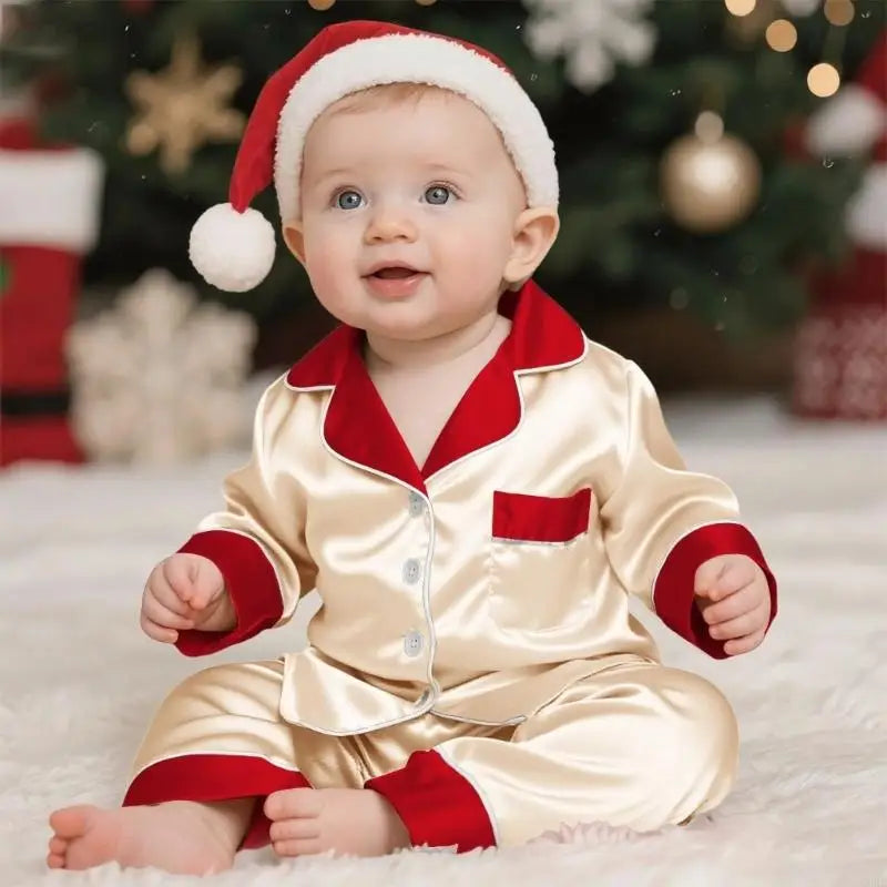 Family Christmas Pajamas Matching Sets Silk Satin Casual Matching Set