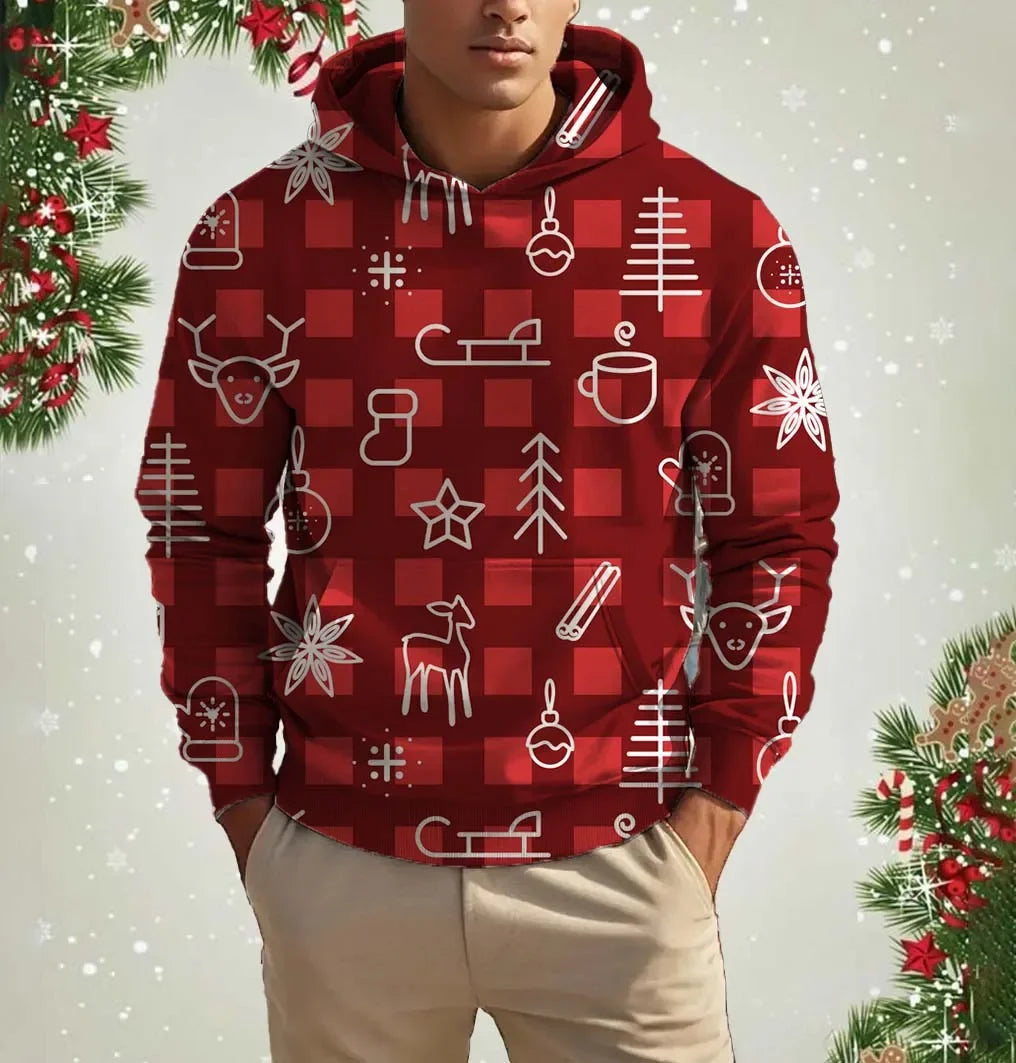 Men's Printed Christmas Hooded Sweatshirt Street Fun Santa Casual