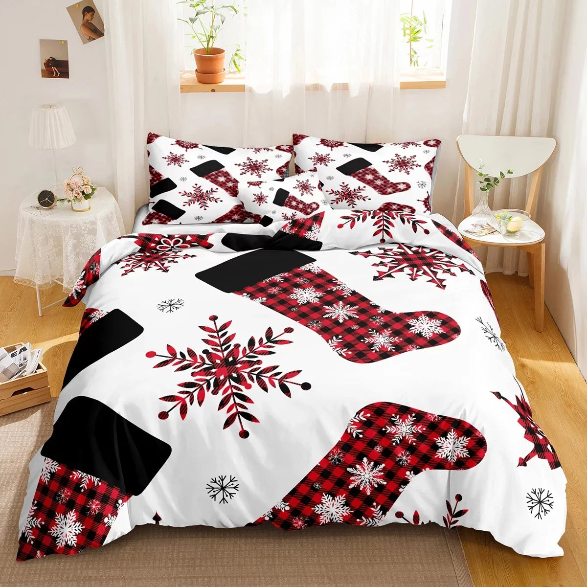 Red Christmas Duvet Cover Bedding Sets Snowflake Duvet Cover