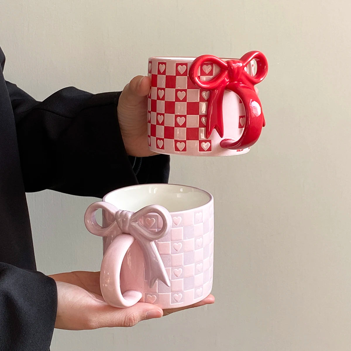 1Pc Bow Handle Heart Ceramic Mug
