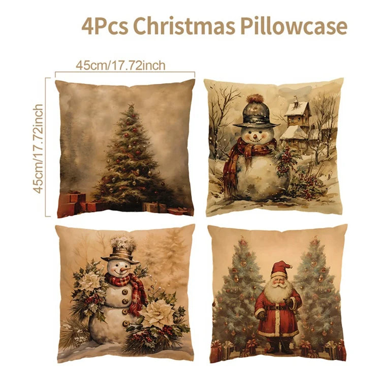 4pcs Merry Christmas Cushion Cover Home Decorations