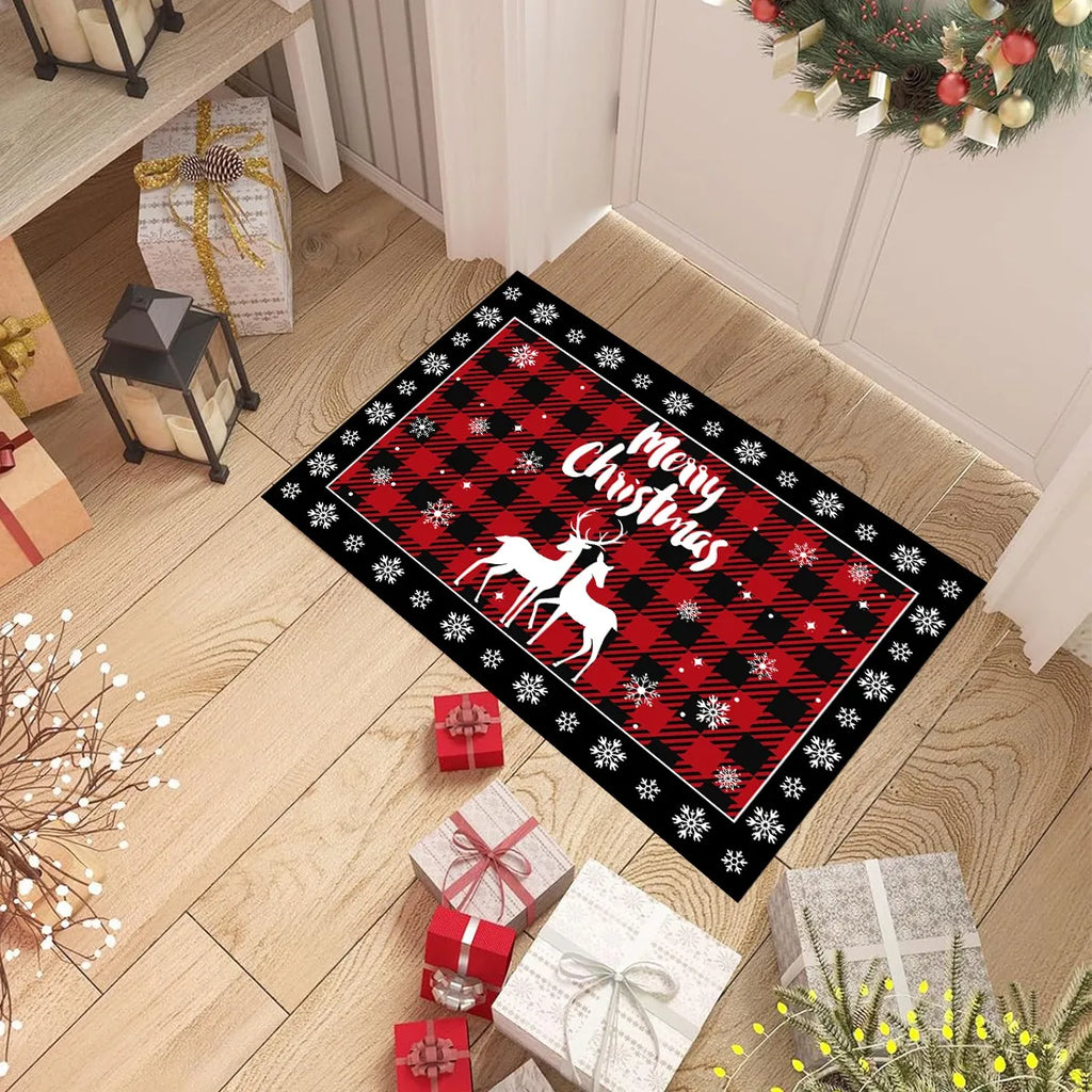 Christmas Kitchen Floor Mats, Plaid Pattern Kitchen Runner Rug