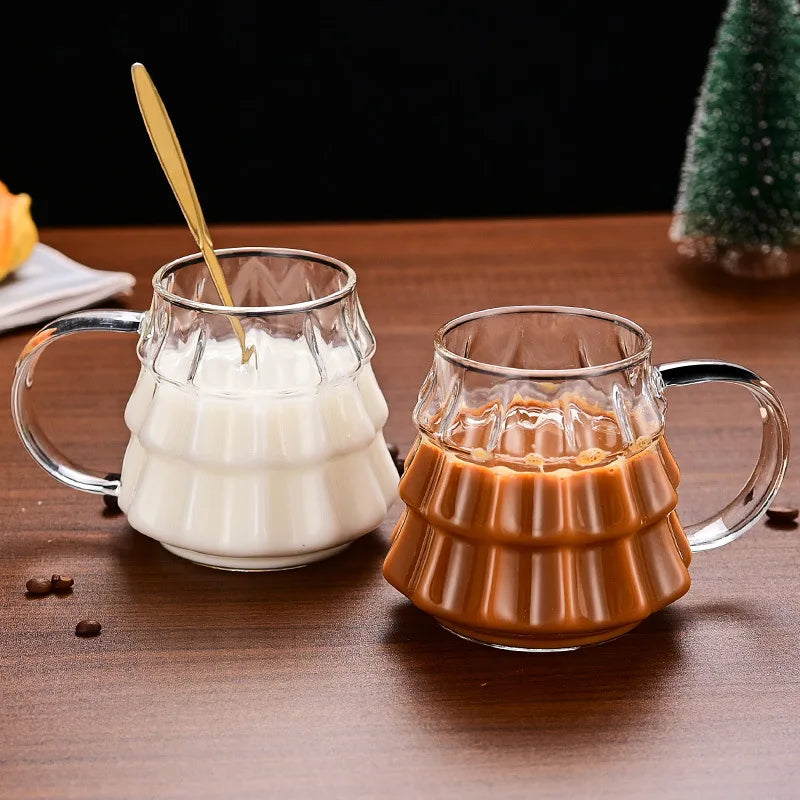 Christmas Tree Glass Coffee Mug with Straw and Lid Heat Resistant