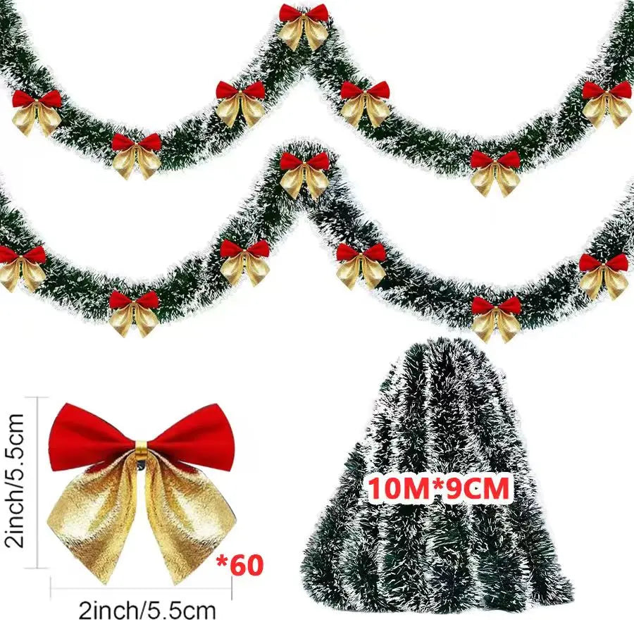 10M Christmas Tinsel Ribbons with Bow Green Cane Ribbon