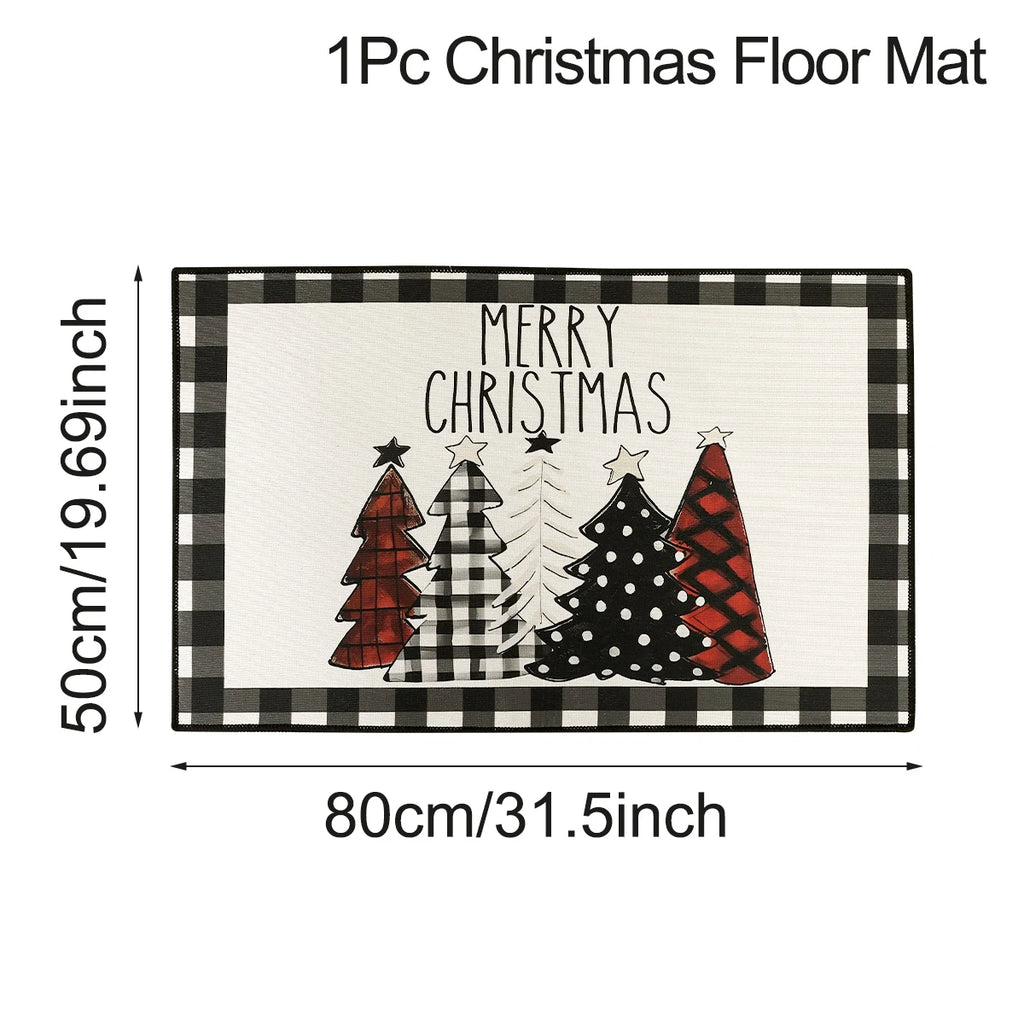 Christmas Kitchen Floor Mats, Plaid Pattern Kitchen Runner Rug