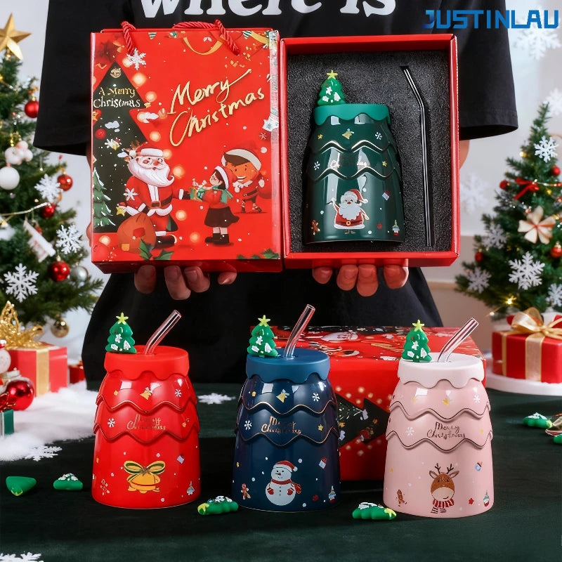 Creative Christmas Mugs Cartoon Xmas Tree Shape Santa Claus