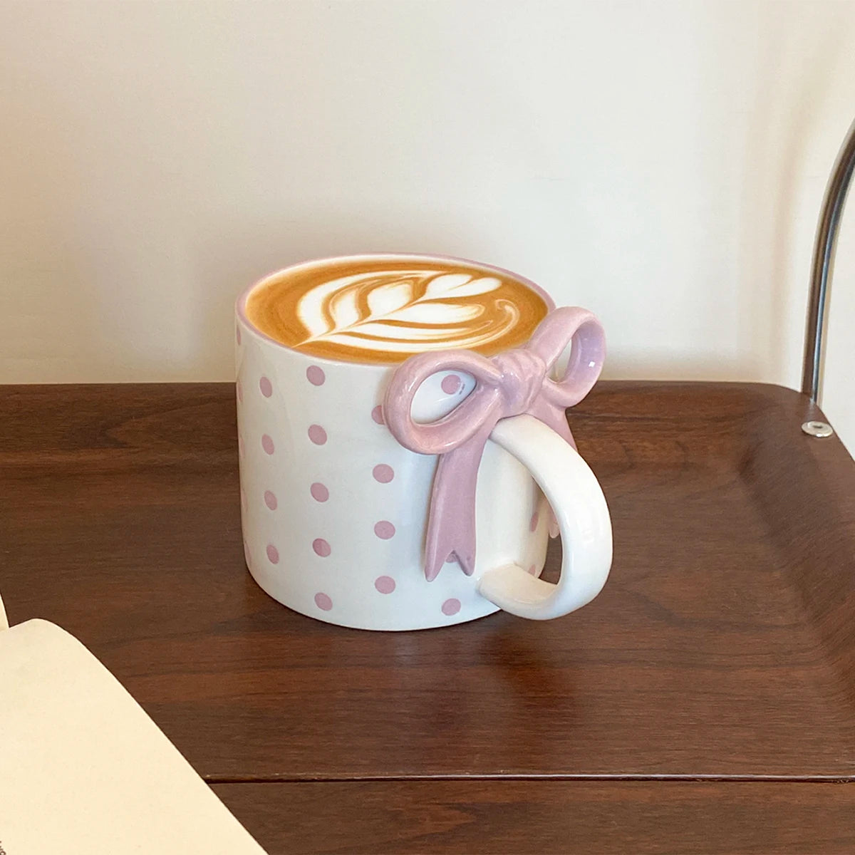 1Pc Bow Handle Heart Ceramic Mug