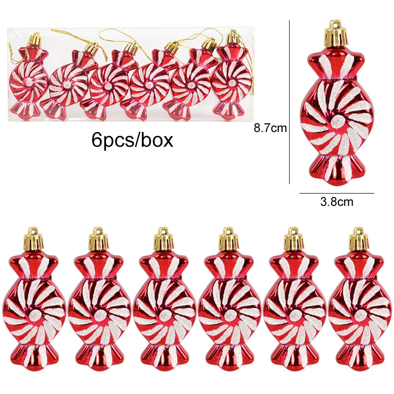 6pcs Christmas Lollipop Candy Cane Pendant
