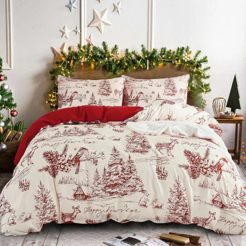 3-piece Set Of Red Countryside Christmas bedding