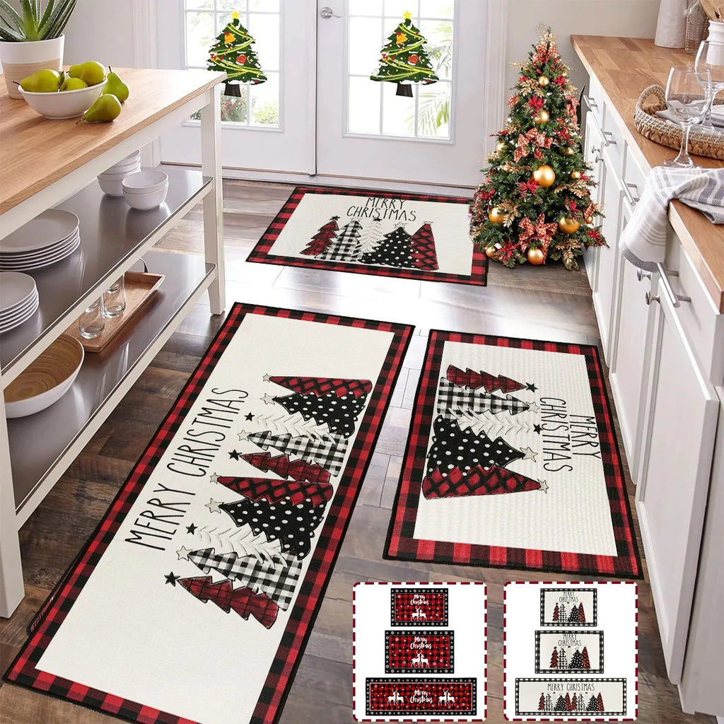 Christmas Kitchen Floor Mats, Plaid Pattern Kitchen Runner Rug
