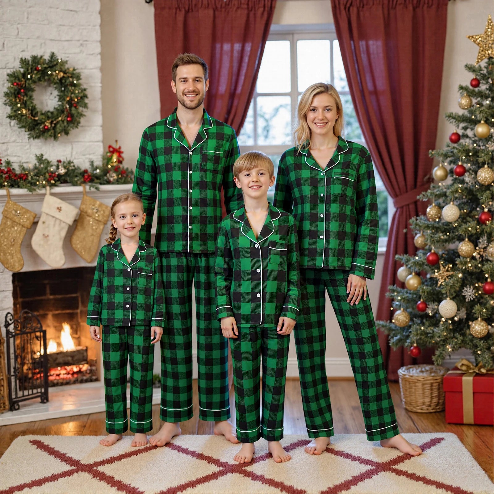 Family Matching Clothes Christmas Pajamas Mother Kids Plaid Pyjamas Set