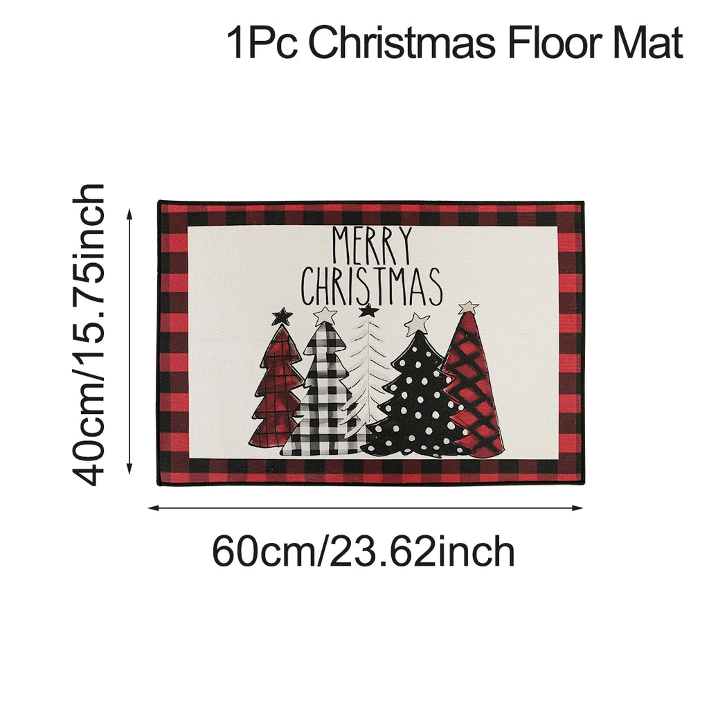 Christmas Kitchen Floor Mats, Plaid Pattern Kitchen Runner Rug