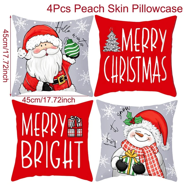 4pcs Merry Christmas Cushion Cover Home Decorations