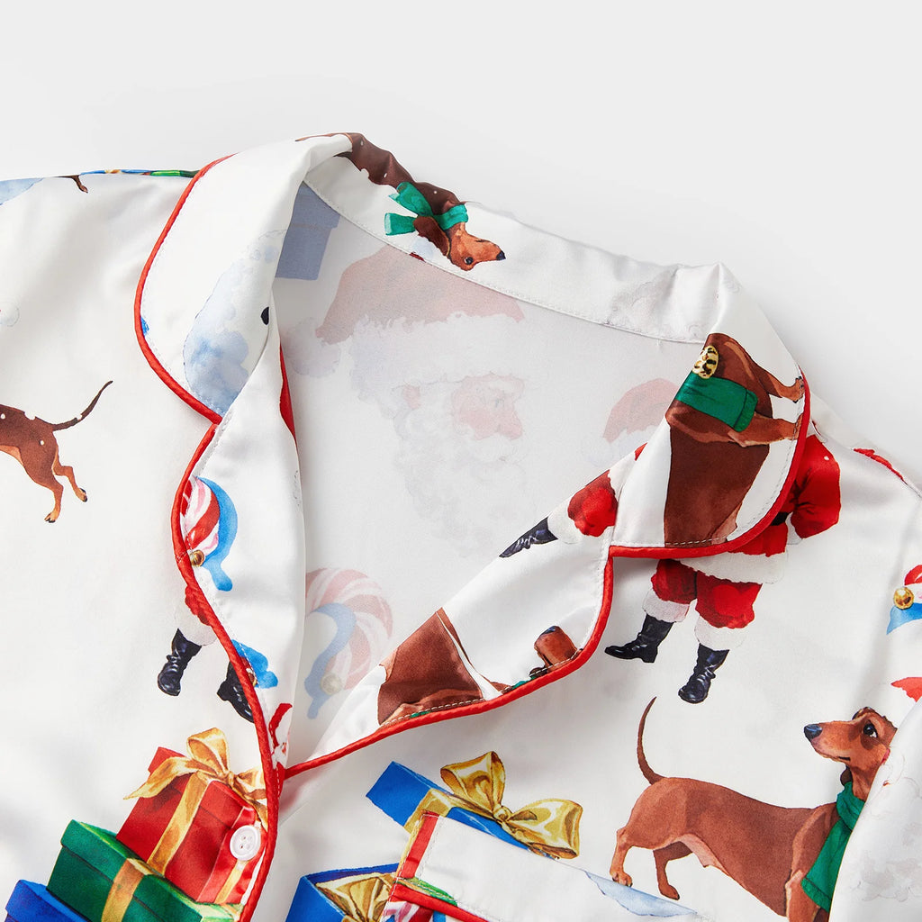 Women Christmas Pajama Set Bow/Dog/Snowman Print