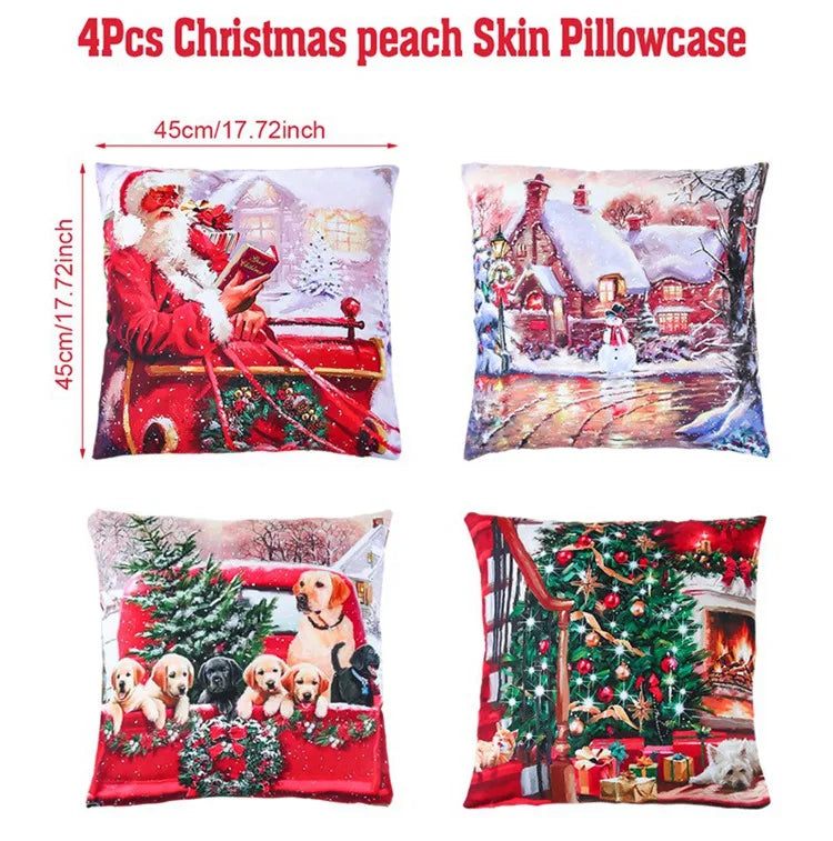 4pcs Merry Christmas Cushion Cover Home Decorations