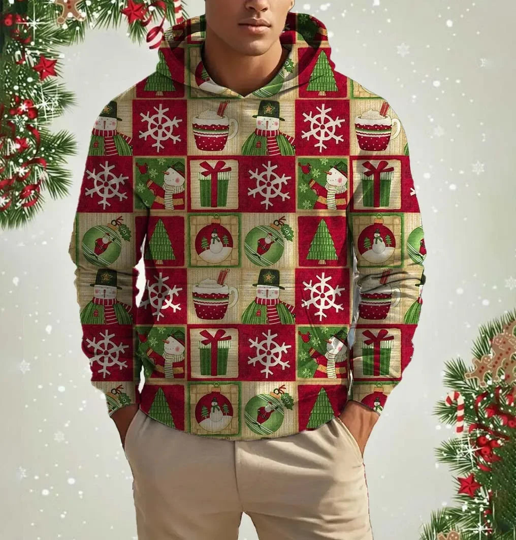 Men's Printed Christmas Hooded Sweatshirt Street Fun Santa Casual