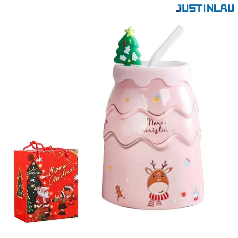 Creative Christmas Mugs Cartoon Xmas Tree Shape Santa Claus