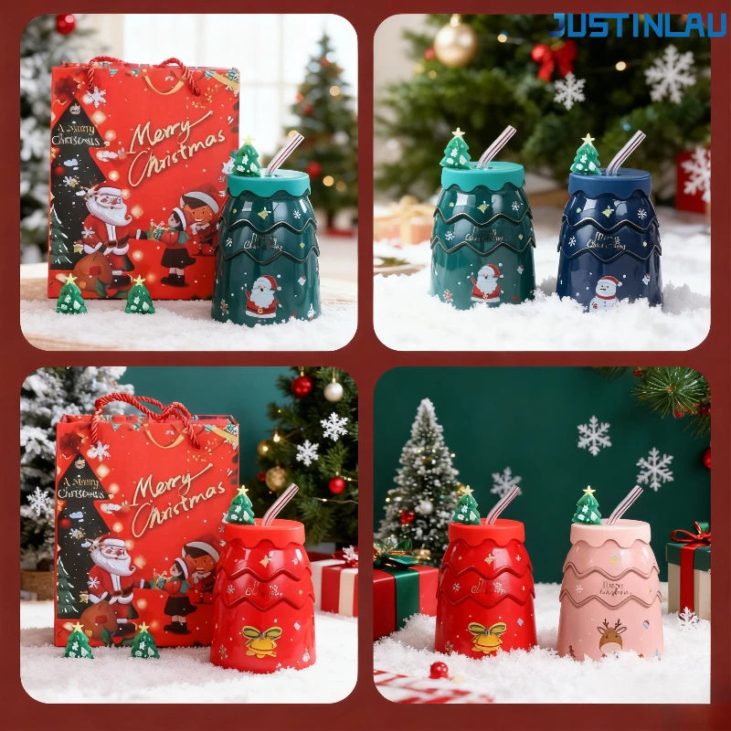 Creative Christmas Mugs Cartoon Xmas Tree Shape Santa Claus