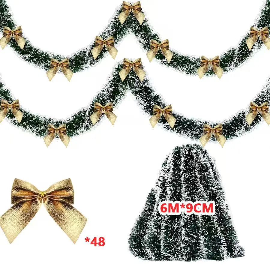 10M Christmas Tinsel Ribbons with Bow Green Cane Ribbon