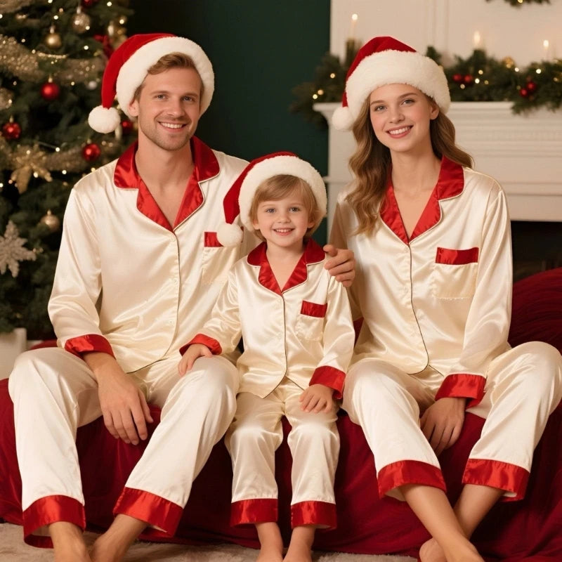 Family Christmas Pajamas Matching Sets Silk Satin Casual Matching Set
