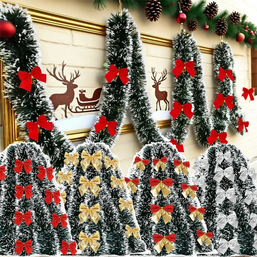 10M Christmas Tinsel Ribbons with Bow Green Cane Ribbon