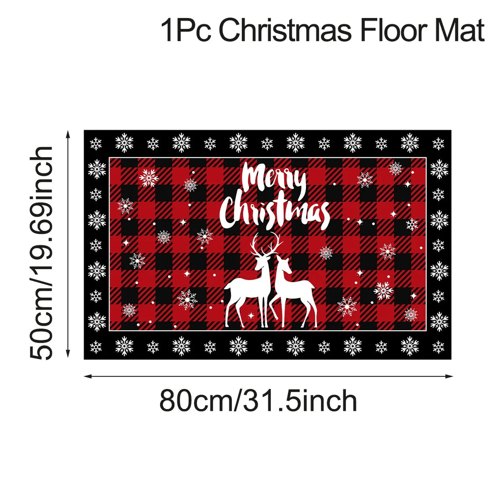 Christmas Kitchen Floor Mats, Plaid Pattern Kitchen Runner Rug