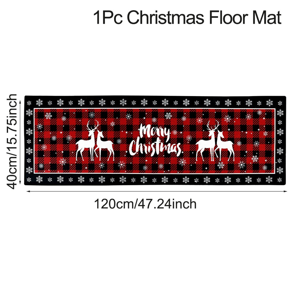 Christmas Kitchen Floor Mats, Plaid Pattern Kitchen Runner Rug