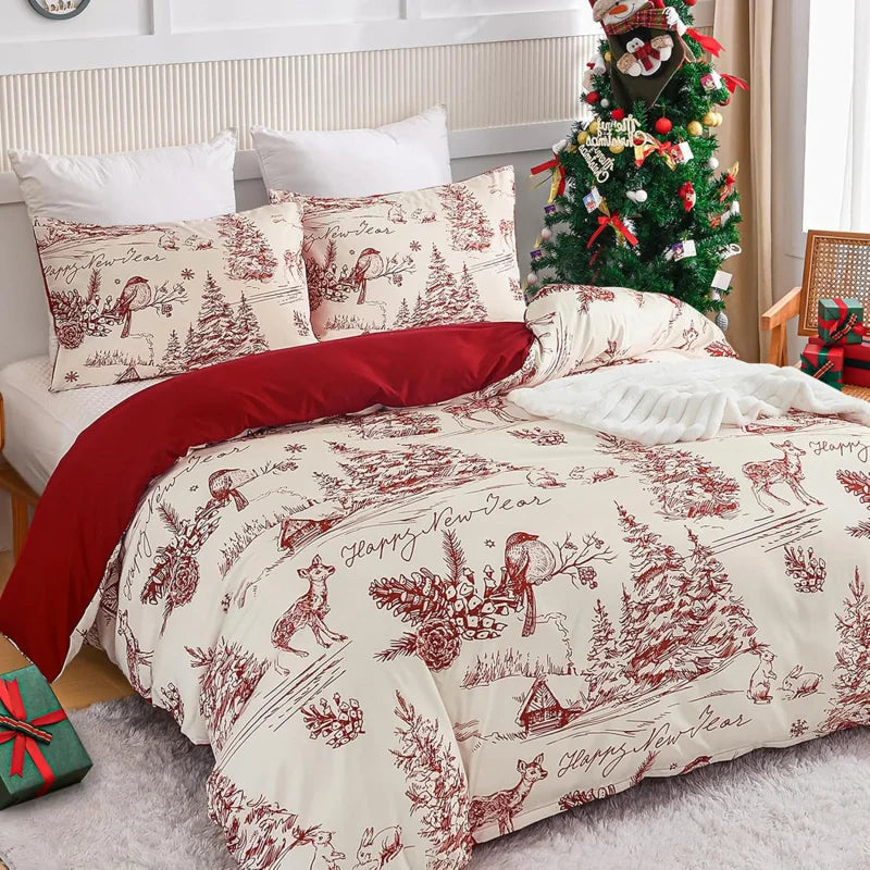 3-piece Set Of Red Countryside Christmas bedding
