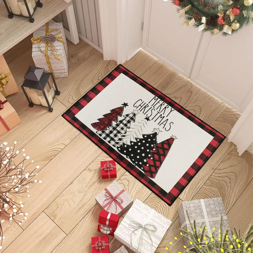 Christmas Kitchen Floor Mats, Plaid Pattern Kitchen Runner Rug