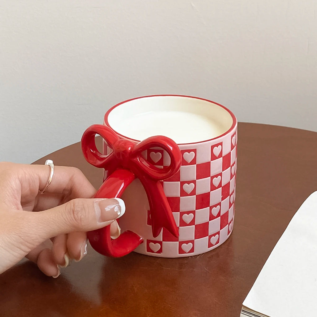 1Pc Bow Handle Heart Ceramic Mug