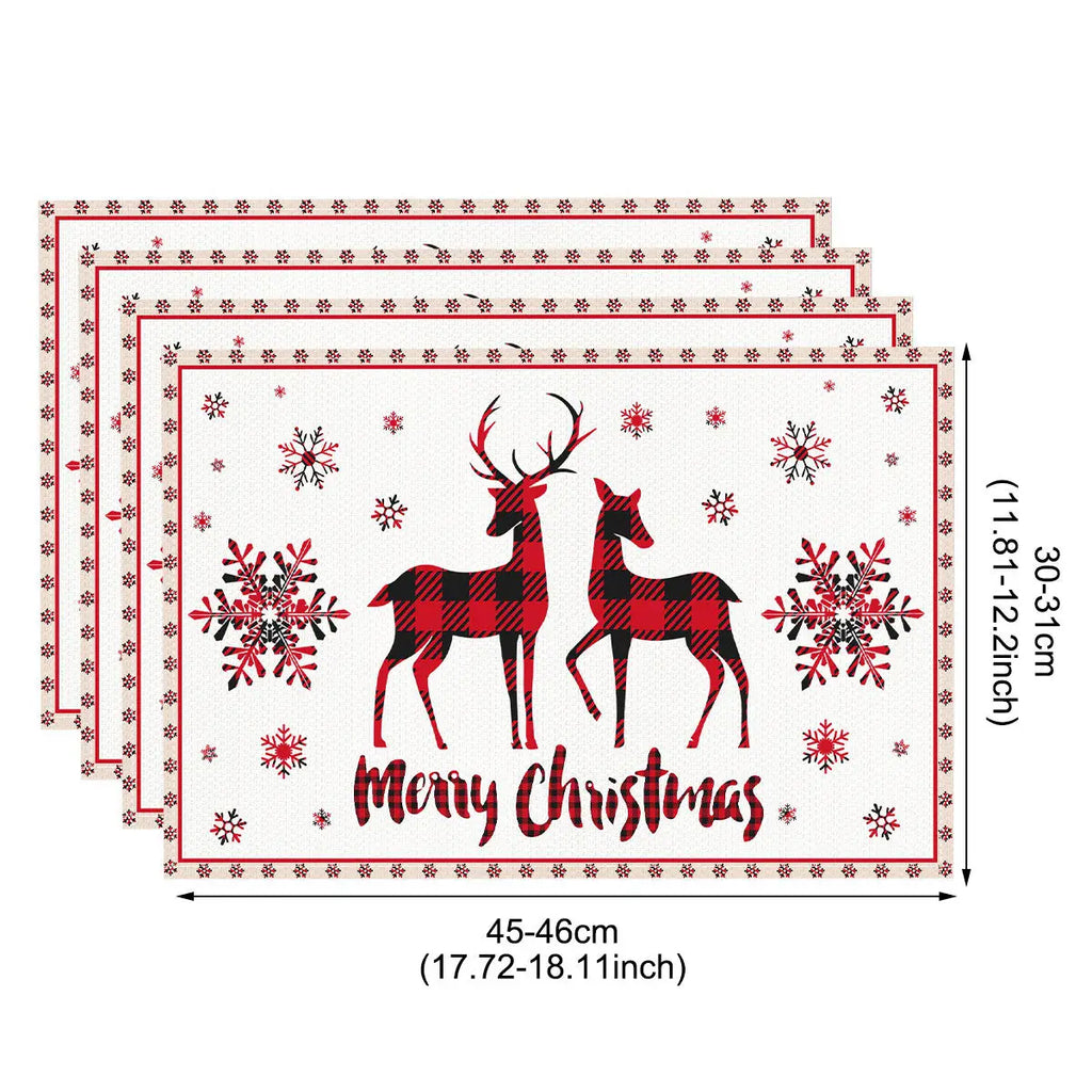 1/4pcs Linen Christmas Placemats Santa Claus Printed Christmas Decorations