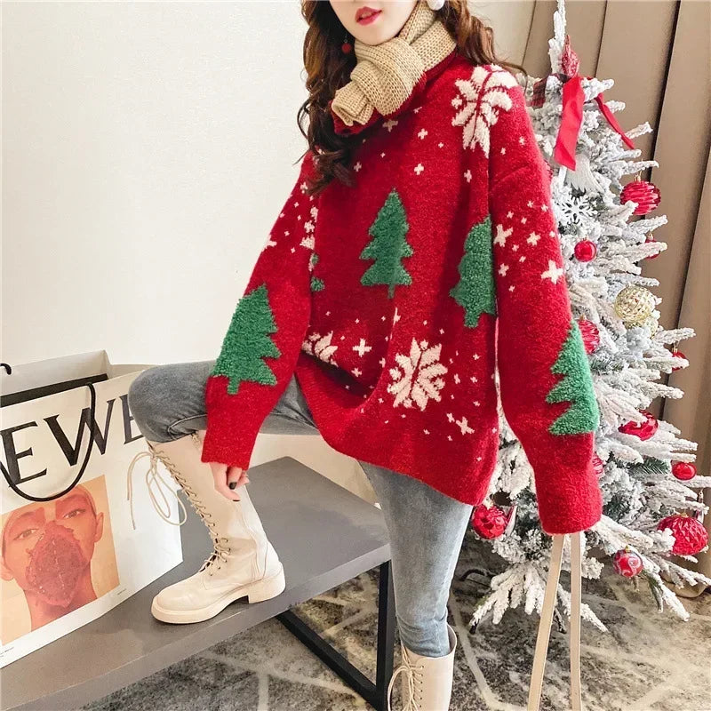Korean Thickened Color blocked Christmas Sweater