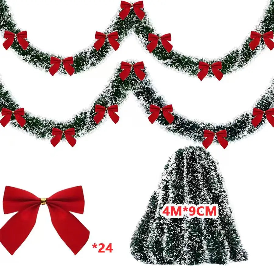 10M Christmas Tinsel Ribbons with Bow Green Cane Ribbon