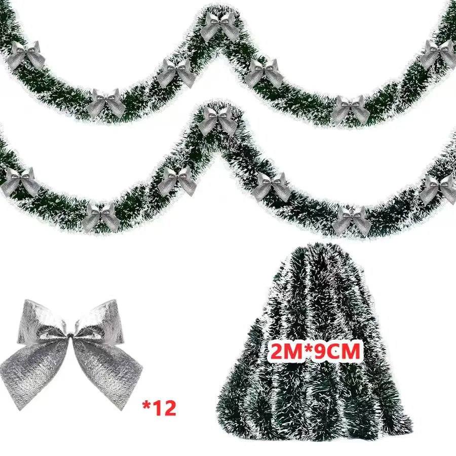 10M Christmas Tinsel Ribbons with Bow Green Cane Ribbon