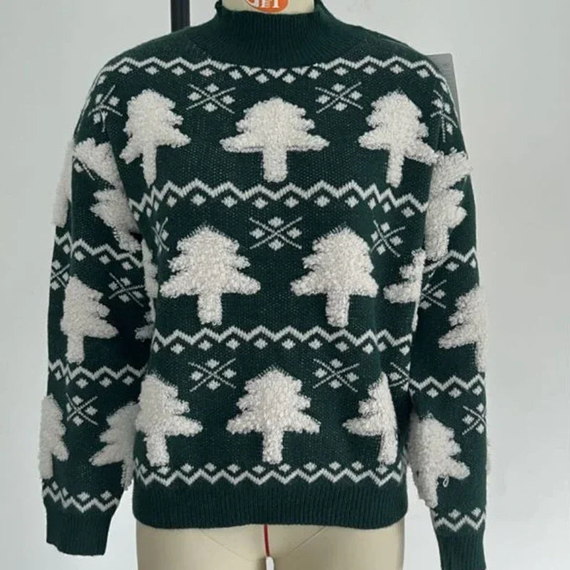 Winter 2025 Women Knitted Sweater 3D Santa Tree Print