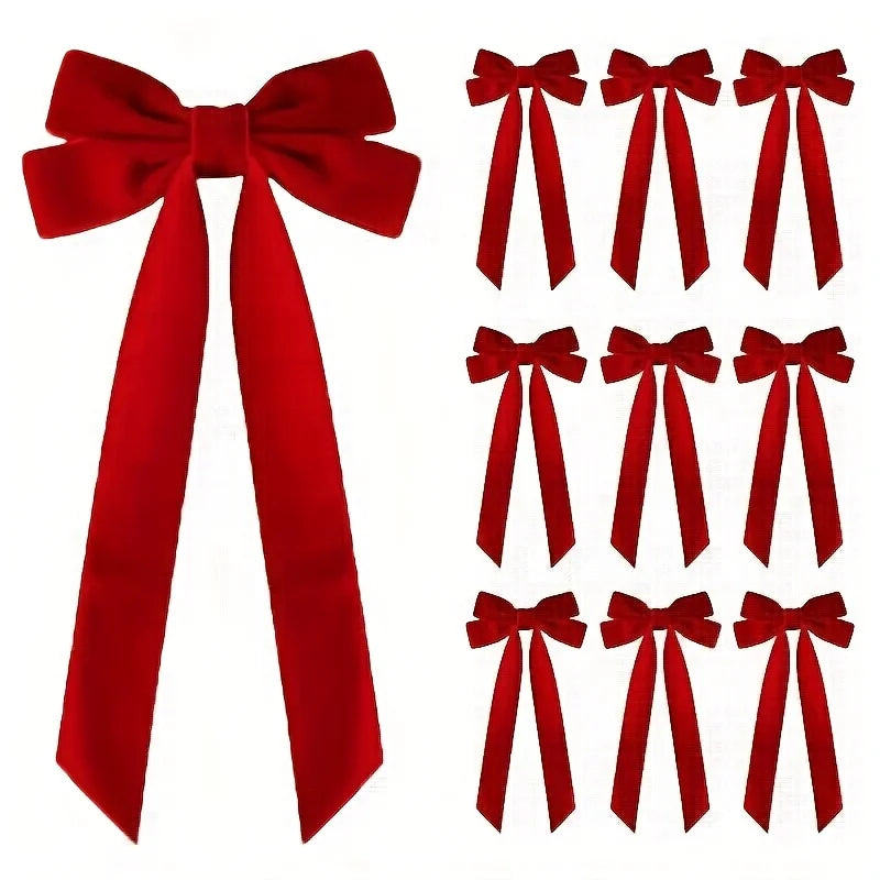 10 Red Velvet Christmas Tree Bows