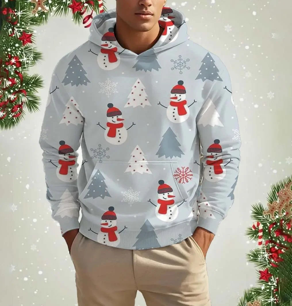 Men's Printed Christmas Hooded Sweatshirt Street Fun Santa Casual