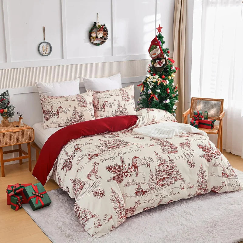 3-piece Set Of Red Countryside Christmas bedding