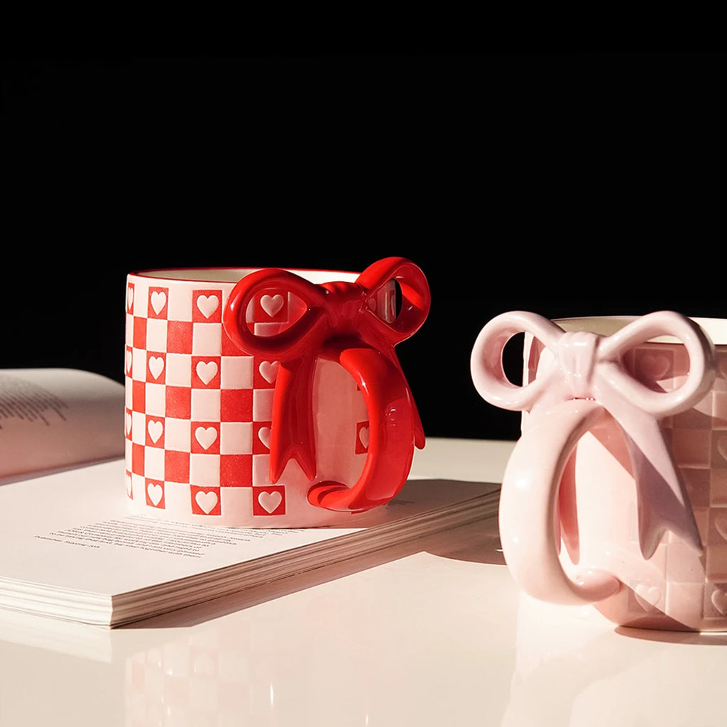 1Pc Bow Handle Heart Ceramic Mug