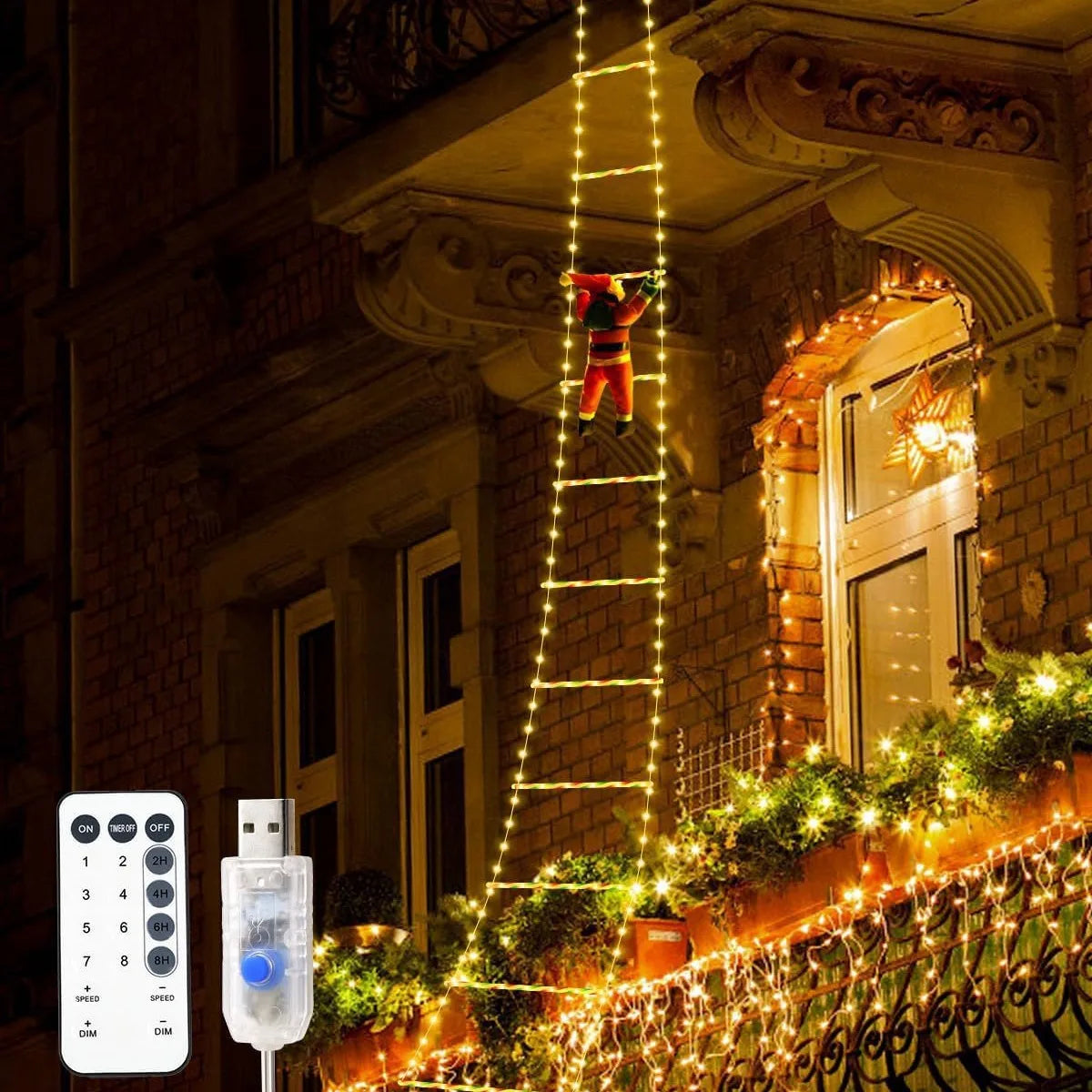 1.5/3M Christmas Decoration LED Santa Claus Climbing Ladder