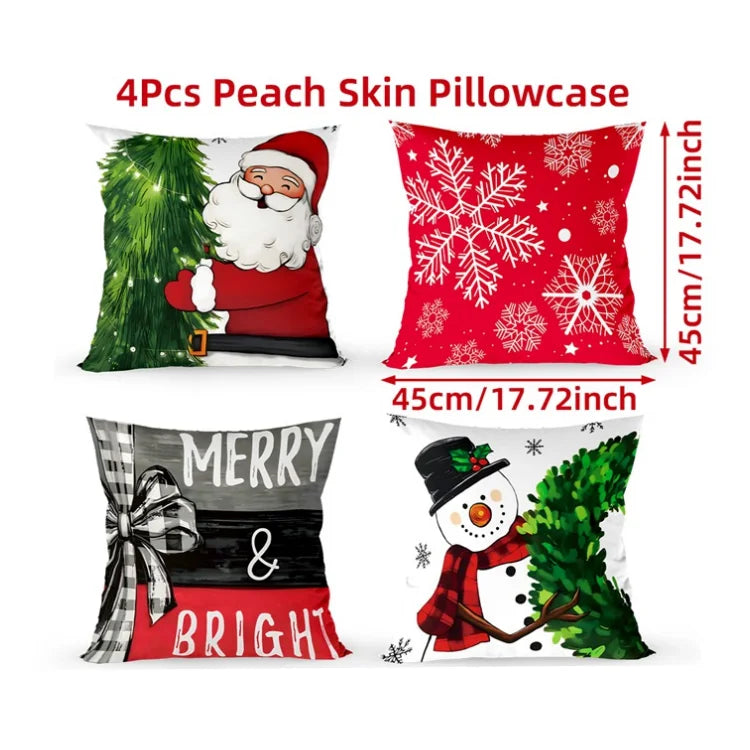 4pcs Merry Christmas Cushion Cover Home Decorations