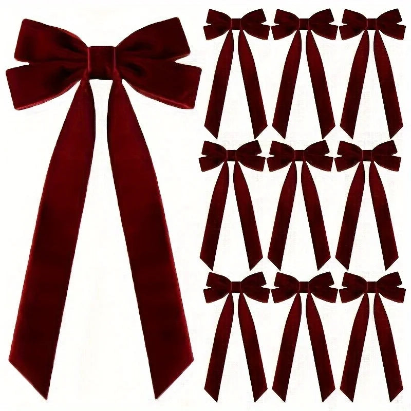 10 Red Velvet Christmas Tree Bows