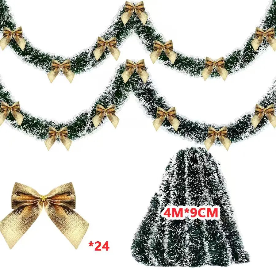 10M Christmas Tinsel Ribbons with Bow Green Cane Ribbon