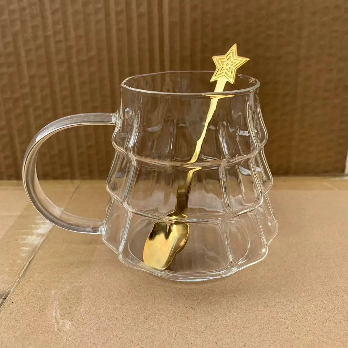 Christmas Tree Glass Coffee Mug with Straw and Lid Heat Resistant