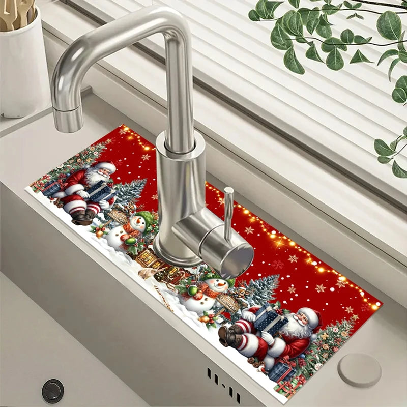 Christmas Kitchen Absorbent Mat Sink Faucet Mats