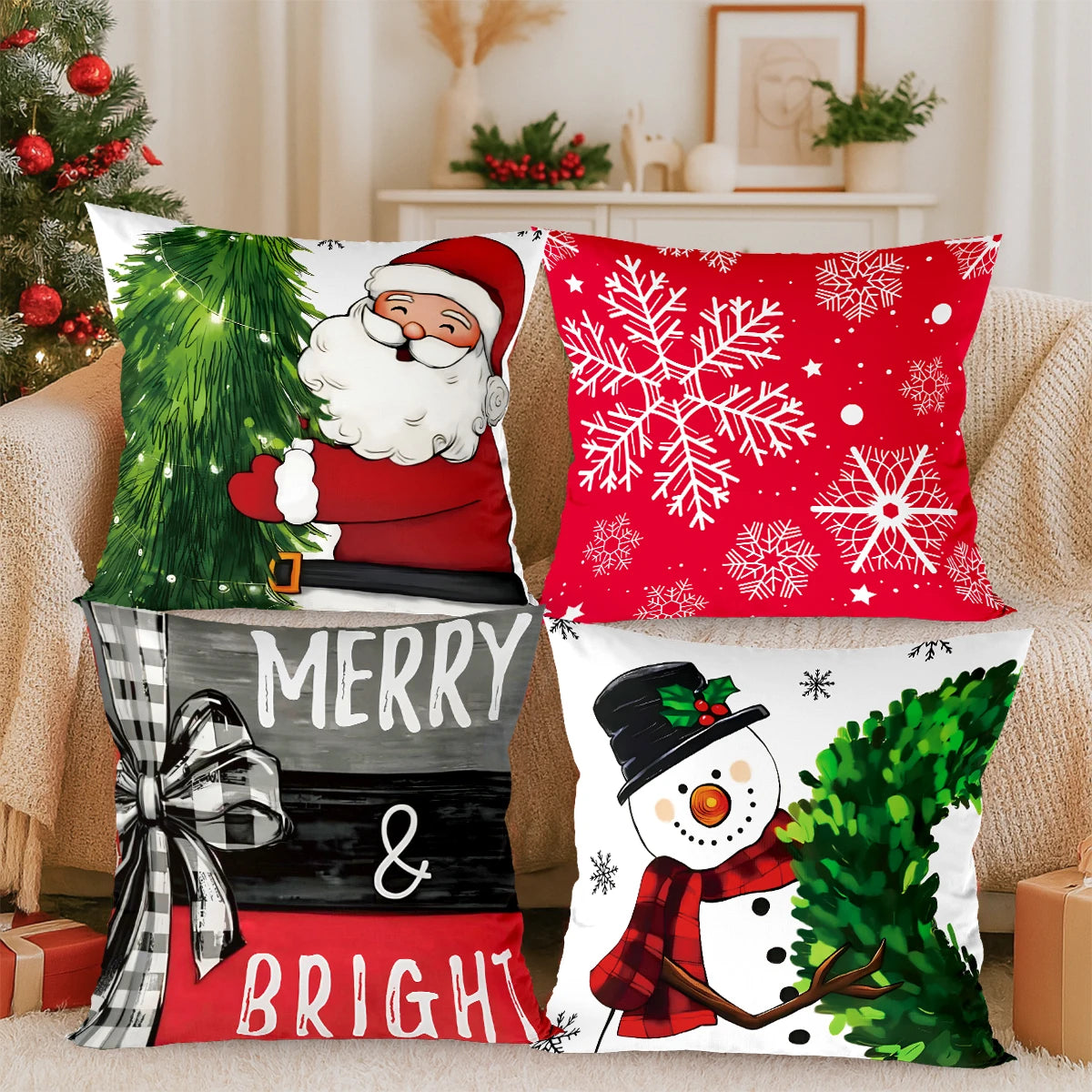 4pcs Merry Christmas Cushion Cover Home Decorations
