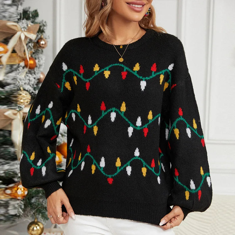 Christmas Sweater Fashion Women's Clothing Explosion Lights Sweet Pullover